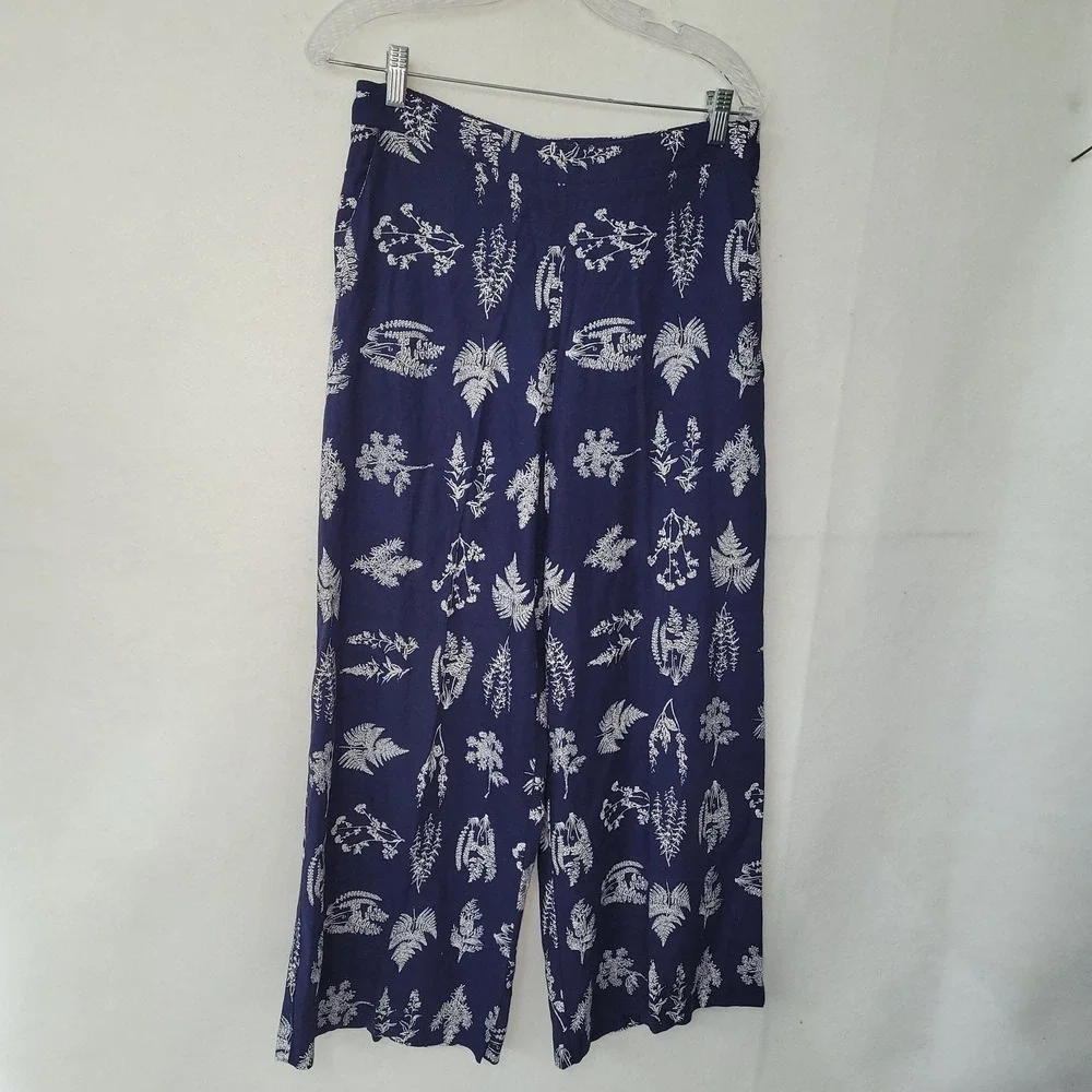 Tuckernuck Pant‎ Beaufort Botanical Andi Cropped Wide Leg Womens M Blue Linen